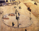 Traffic Island on Boulevard Haussmann by Gustave Caillebotte — urban oil painting wall art, Impressionism
