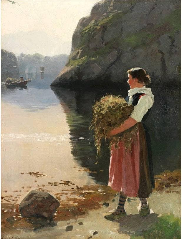 Transporting Hay by Hans Dahl — hand-painted landscape oil painting reproduction on canvas
