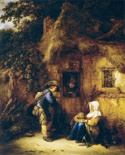 Traveller at a Cottage Door by Isaac van Ostade — oil painting reproduction