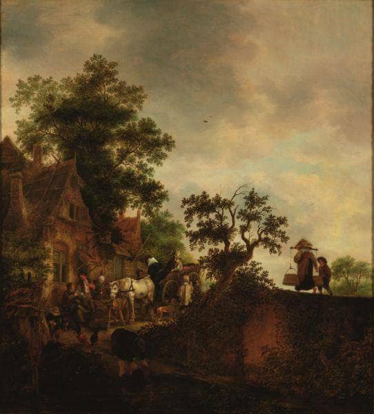 Travellers Halting at an Inn by Isaac van Ostade — hand-painted cultural oil painting reproduction on canvas
