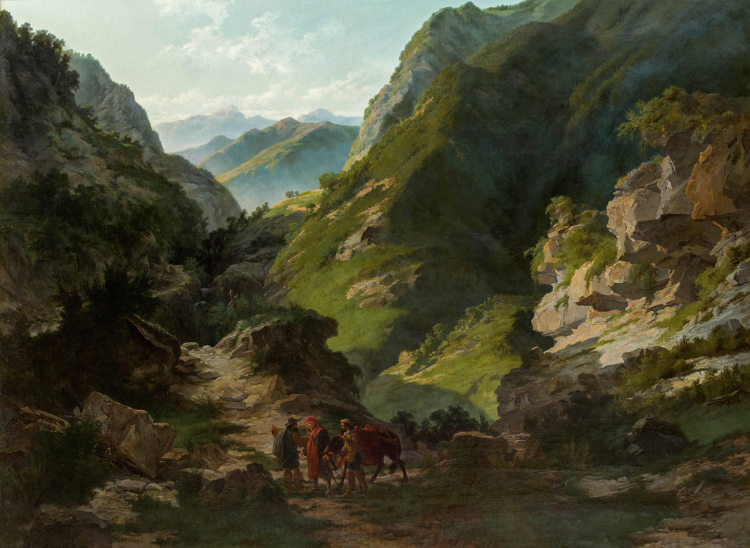 Travellers in the mountains by Carlo Ademollo — hand-painted landscape oil painting reproduction on canvas