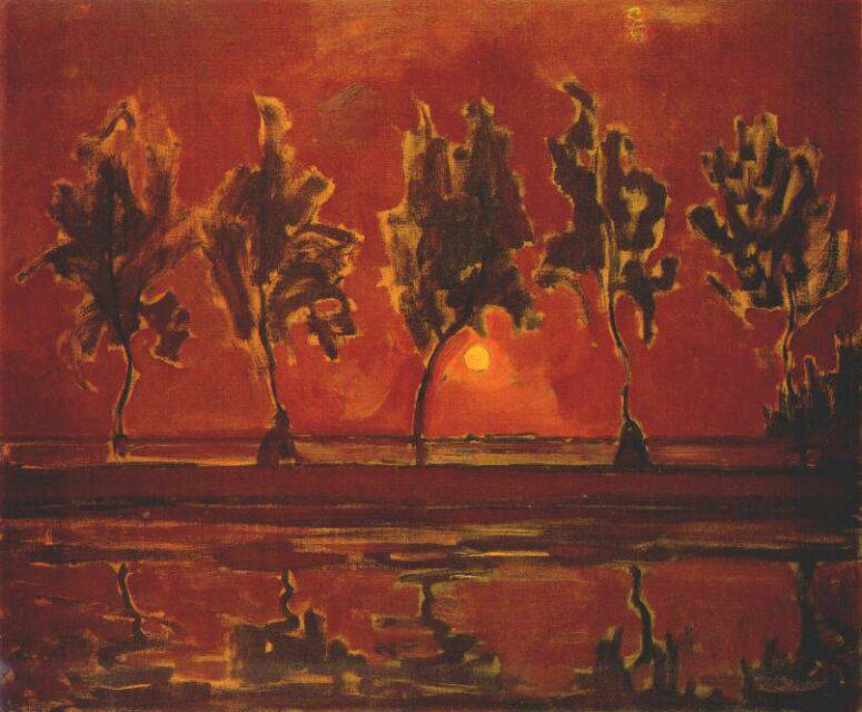 Trees by the Gein at Moonrise - Piet Mondrian