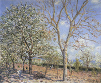 Trees in Bloom by Alfred Sisley — hand-painted botanical oil painting reproduction on canvas