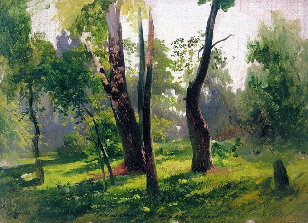 Trees. Study by Fyodor Vasilyev — hand-painted botanical oil painting reproduction on canvas