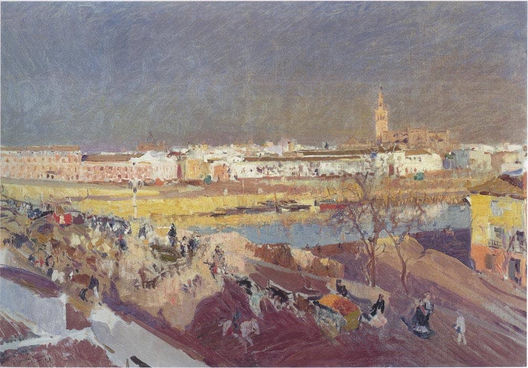 Triana bridge, Seville by Joaquín Sorolla — hand-painted architectural oil painting reproduction on canvas