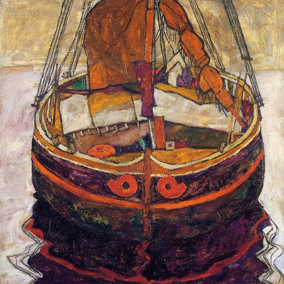 Trieste Fishing Boat by Egon Schiele — hand-painted abstract oil painting reproduction on canvas