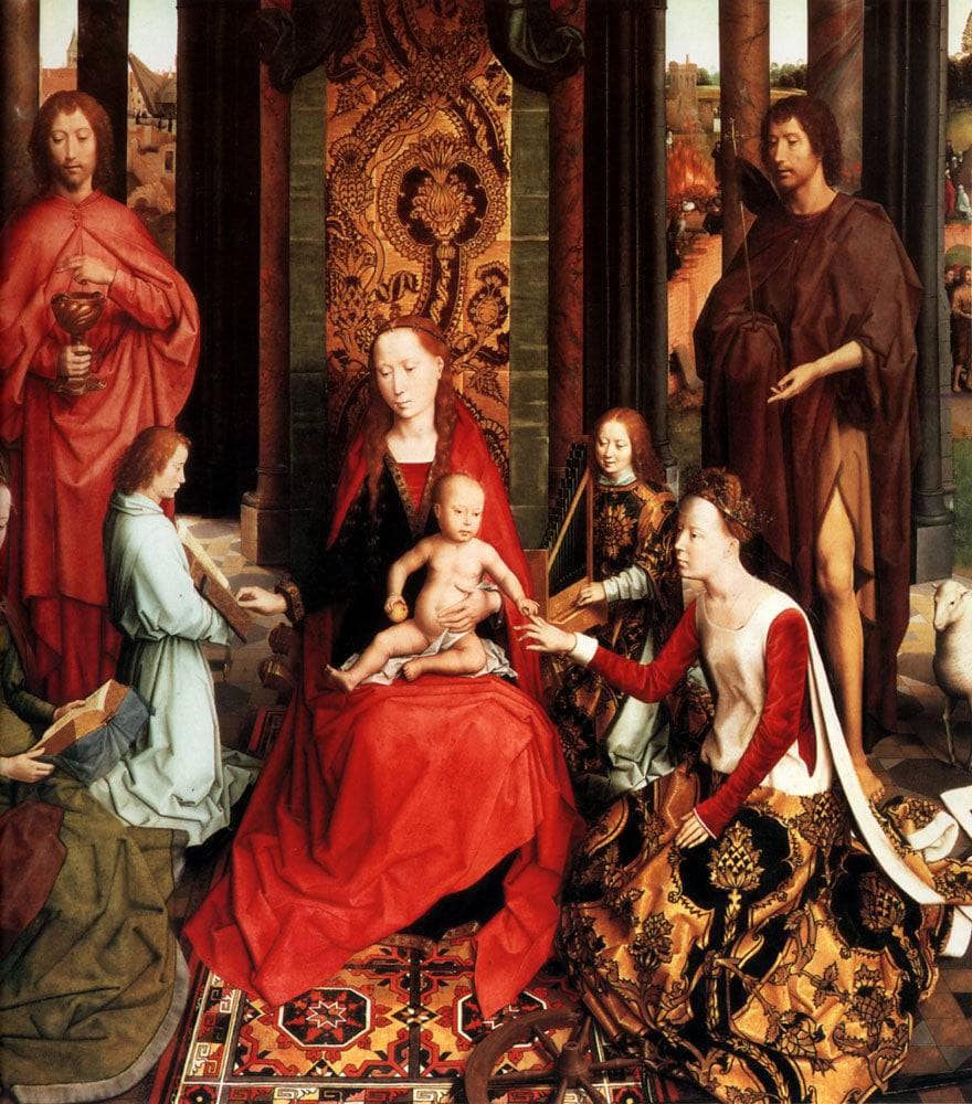 Triptych of the Mystical Marriage of St. Catherine of Alexandria, central panel: Marriage of St. Catherine by Hans Memling — hand-painted animal oil painting reproduction on canvas