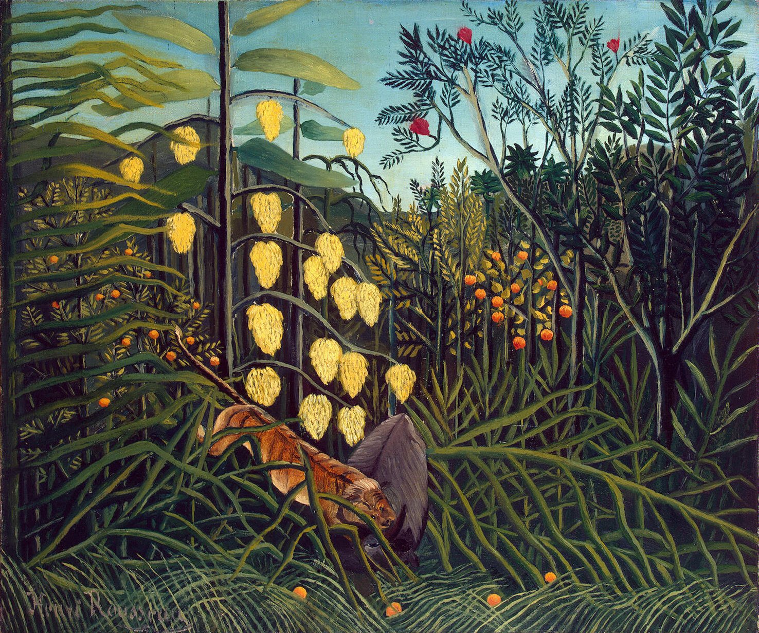 Tropical Forest: Battling Tiger and Buffalo - Henri Rousseau