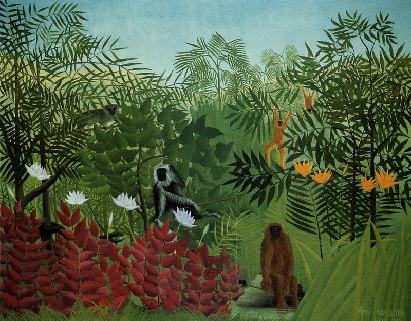 Tropical Forest with Apes and Snake on gallery wrap