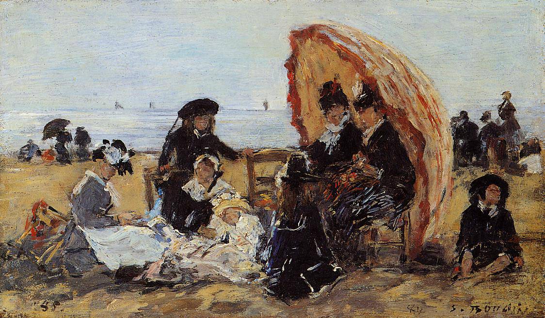 Trouville, on the Beach Sheltered by a Parasol - Eugene Boudin