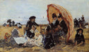 Trouville, on the Beach Sheltered by a Parasol by Eugene Boudin — hand-painted cultural oil painting reproduction on canvas