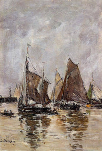 Trouville, Sardine Boats Getting Underway by Eugene Boudin — hand-painted landscape oil painting reproduction on canvas