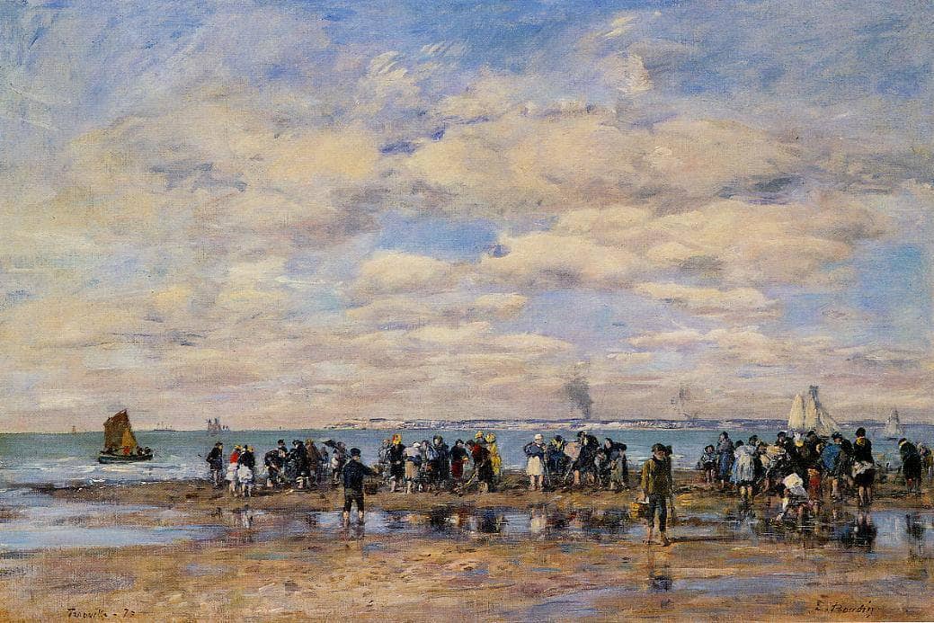 Trouville, the Beach at Low Tide by Eugene Boudin — hand-painted landscape oil painting reproduction on canvas