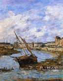 Trouville, the Inner Port, Low tide by Eugene Boudin — hand-painted landscape oil painting reproduction on canvas