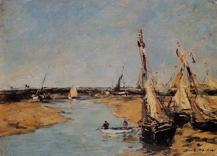 Trouville, the Jettys at Low Tide by Eugene Boudin — hand-painted nautical oil painting reproduction on canvas