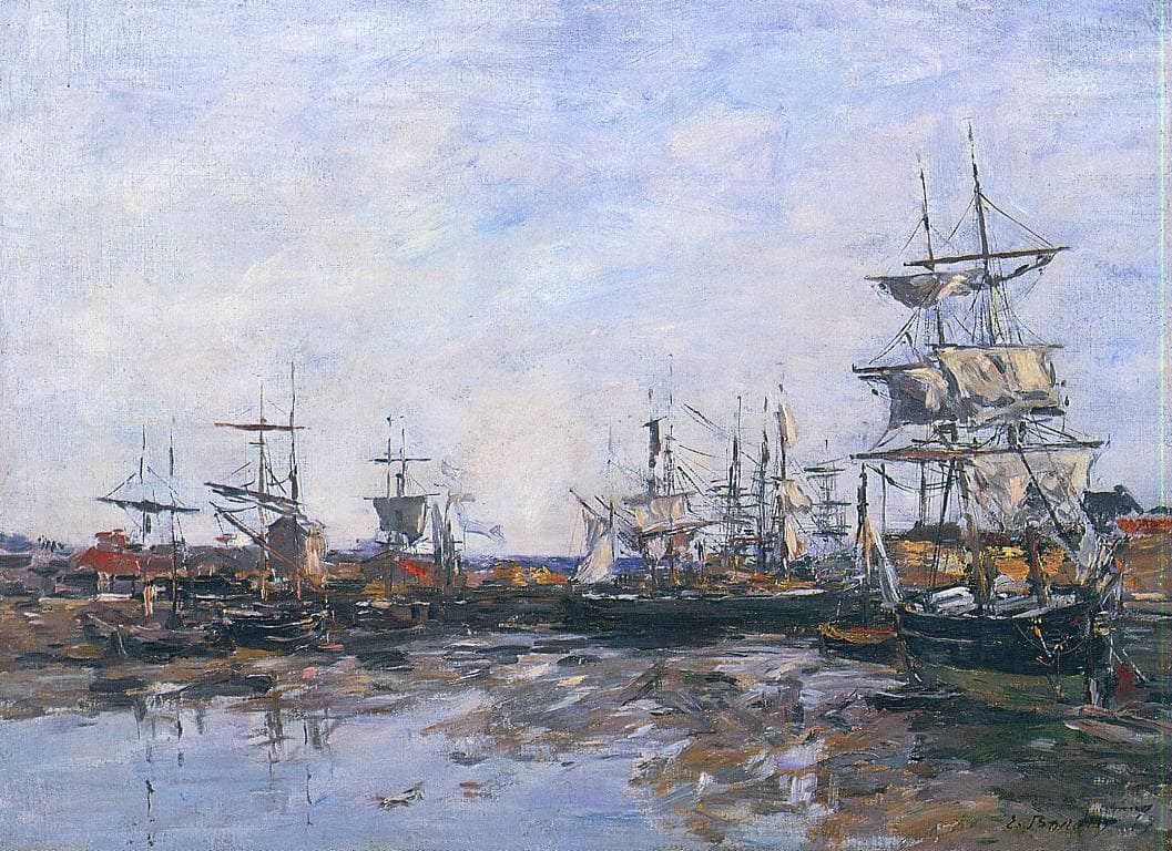 Trouville, the Port at Low Tide by Eugene Boudin — hand-painted nautical oil painting reproduction on canvas
