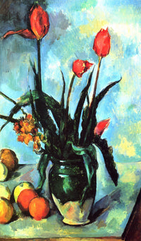 Tulips in a Vase by Paul Cezanne — hand-painted botanical oil painting reproduction on canvas