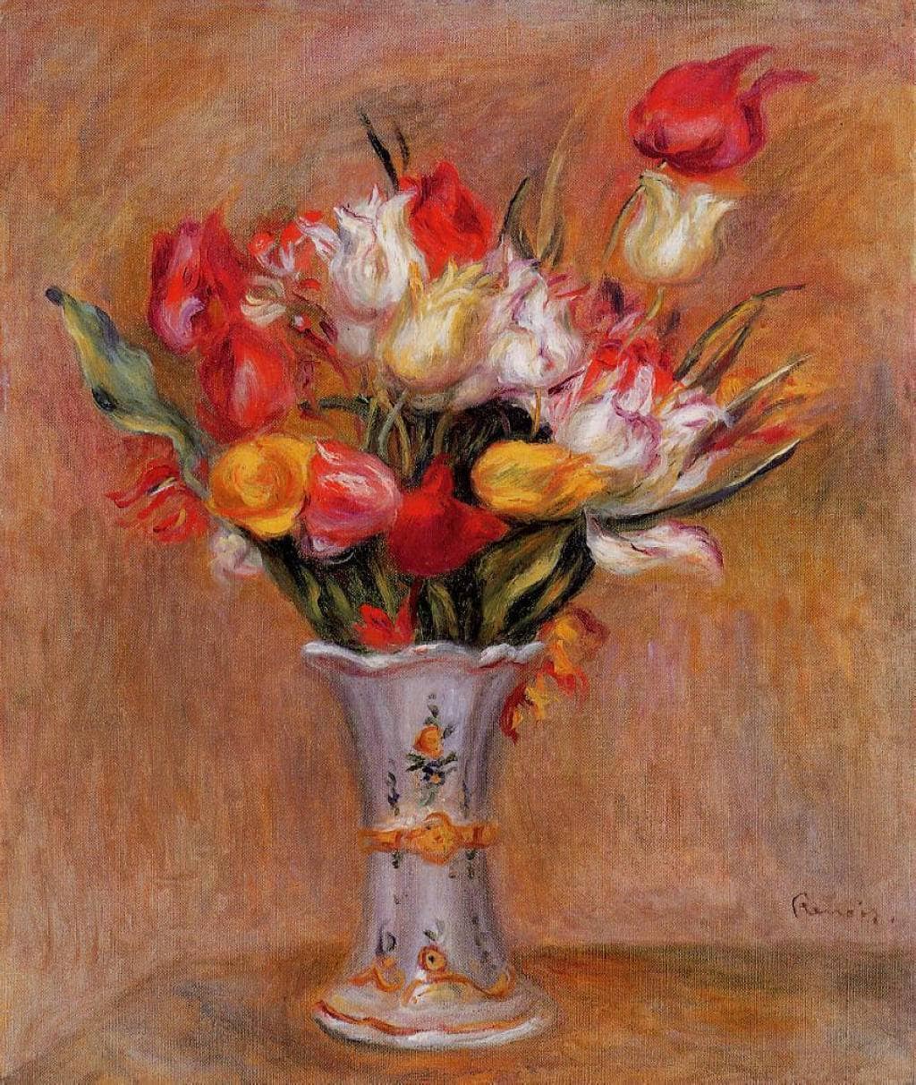 Tulips by Pierre-Auguste Renoir — hand-painted botanical oil painting reproduction on canvas