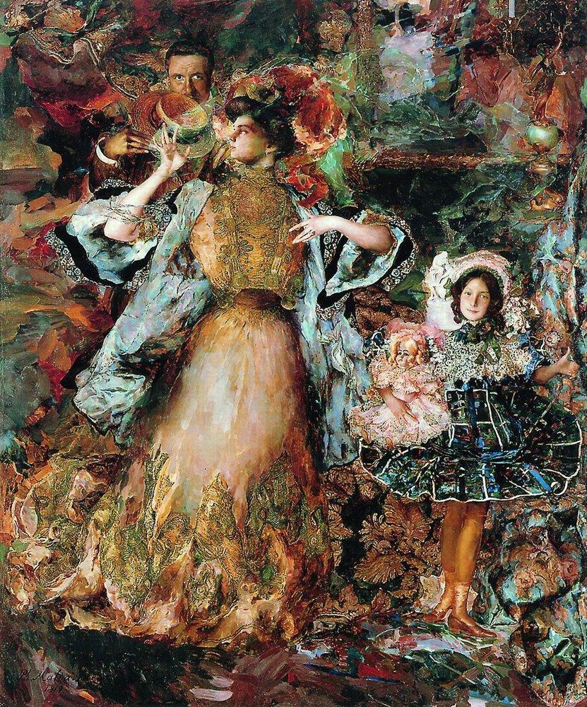 Self-portrait with wife and daughter - Filipp Malyavin