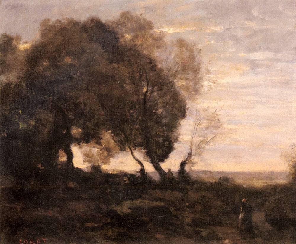 Twisted Trees on a Ridge (Sunset) - Camille Corot