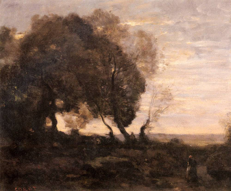 Twisted Trees on a Ridge (Sunset) - Camille Corot