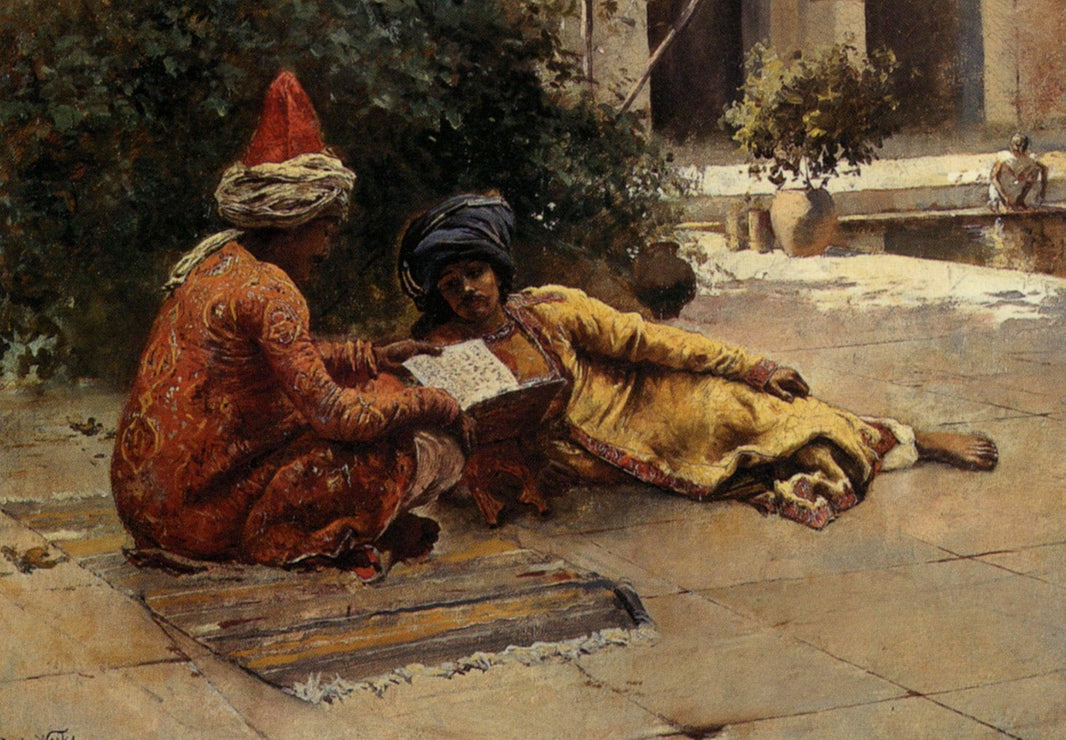 Two Arabs Reading by Edwin Lord Weeks — hand-painted cultural oil painting reproduction on canvas