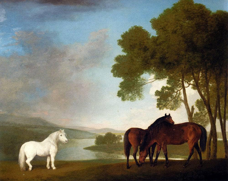 Two Bay Mares And a Grey Pony In a Landscape on gallery wrap