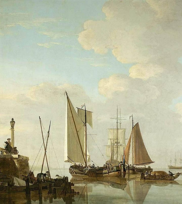 Two Boeiers and a Cat under Sail by Jacob van Strij — hand-painted landscape oil painting reproduction on canvas