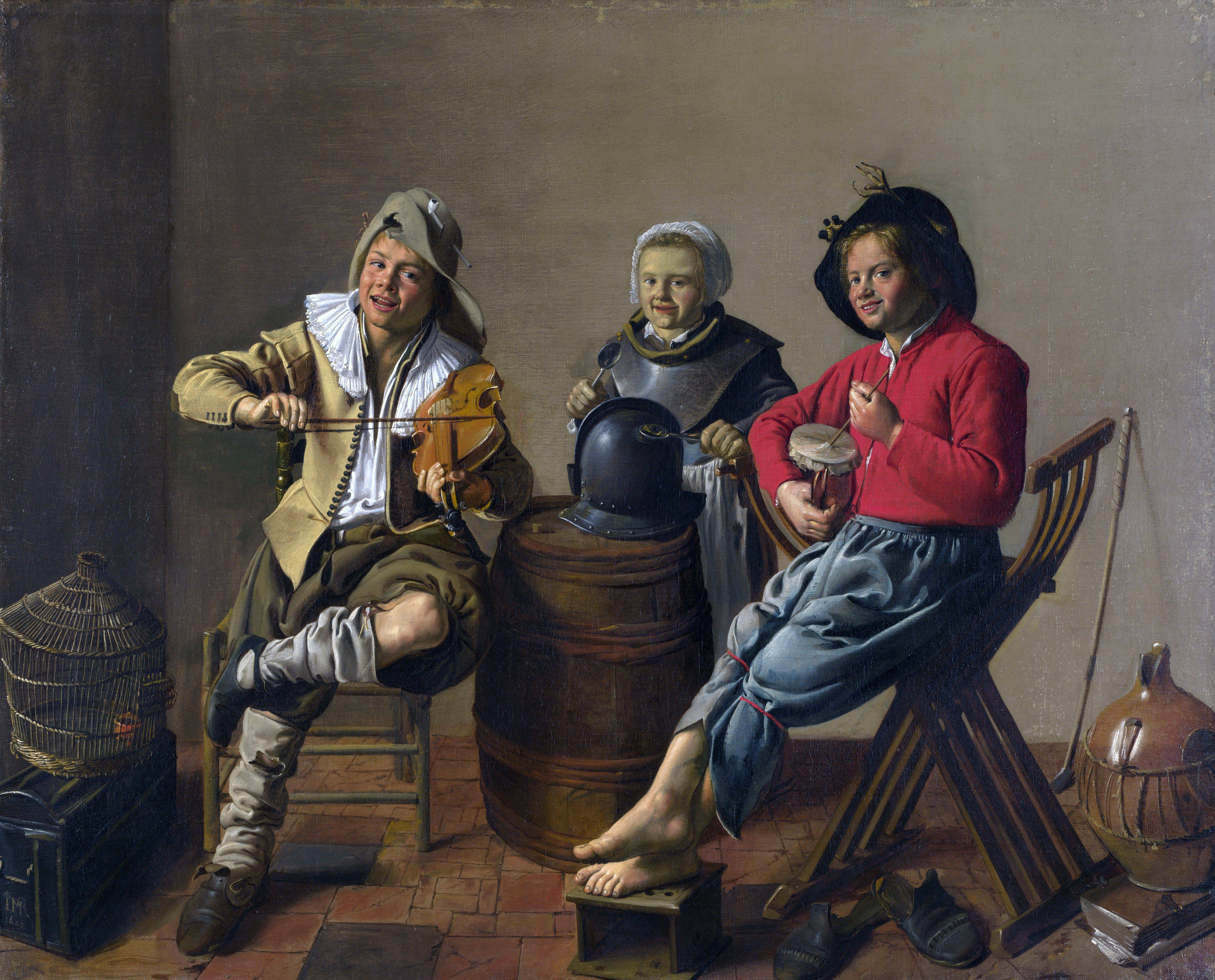 Two Boys and a Girl Making Music - Jan Miense Molenaer