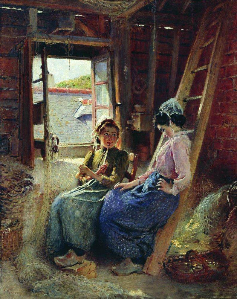 Two Breton Women by Konstantin Makovsky, hand-painted portrait oil painting reproduction on canvas