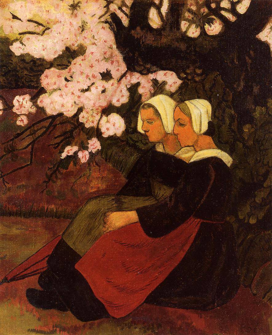 Two Breton Women under a Flowering Apple Tree by Paul Serusier — hand-painted botanical oil painting reproduction on canvas