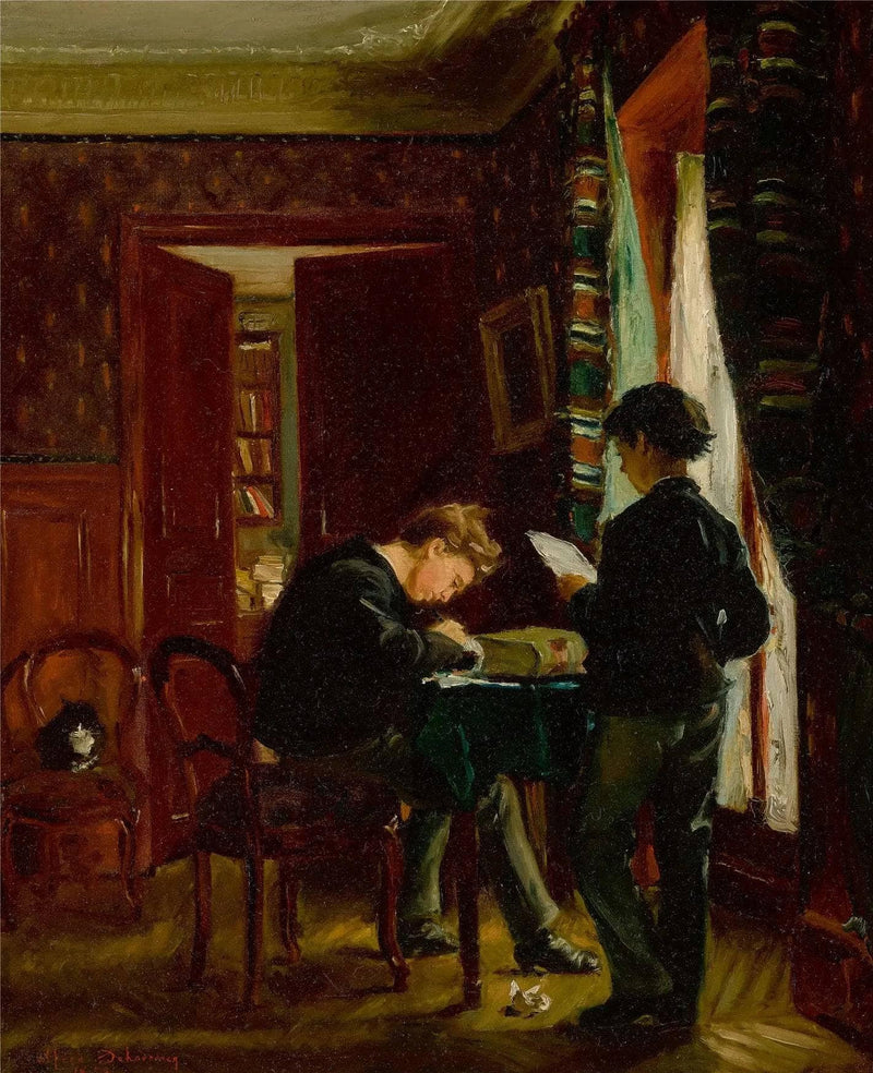 Two brothers in a study on gallery wrap
