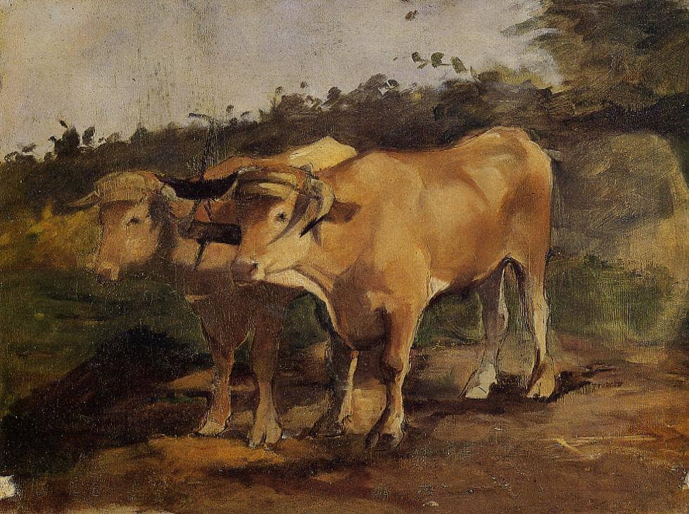 Two Bulls Wearing a Yoke by Henri de Toulouse-Lautrec — hand-painted animal oil painting reproduction on canvas