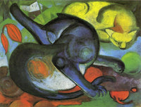 Two Cats, Blue and Yellow by Franz Marc — hand-painted abstract oil painting reproduction on canvas