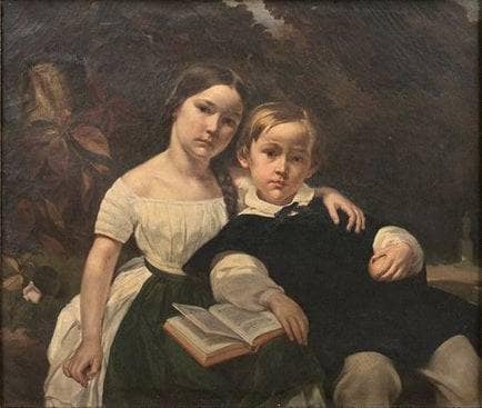 Two children reading by Alfred Dehodencq — hand-painted portrait oil painting reproduction on canvas