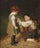 Two children with kittens in the stable in apartment