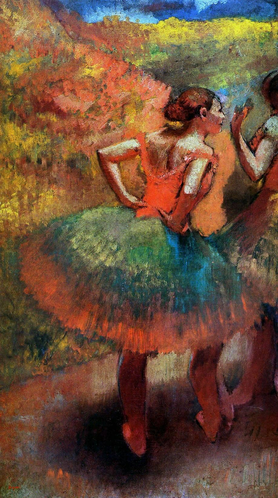 Two Dancers in Green Skirts, Landscape Scener by Edgar Degas — hand-painted portrait oil painting reproduction on canvas