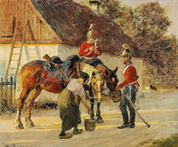 Two Dragoons Resting. Scene from the First Schleswig War by Otto Bache — hand-painted animal oil painting reproduction on canvas