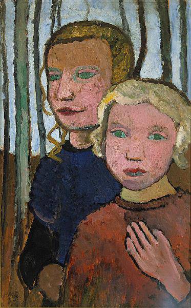 Two Girls in Front of Birch Trees by Paula Modersohn-Becker — hand-painted botanical oil painting reproduction on canvas