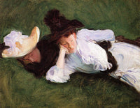 Two Girls Lying on the Grass by John Singer Sargent — hand-painted portrait oil painting reproduction on canvas