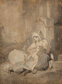 Two Girls with a Tambourine by Penry Williams — hand-painted portrait oil painting reproduction on canvas