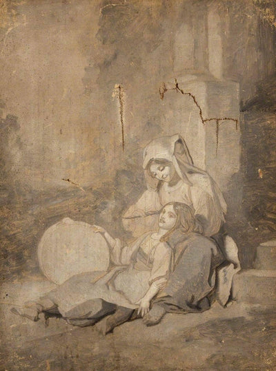 Two Girls with a Tambourine by Penry Williams — oil painting reproduction