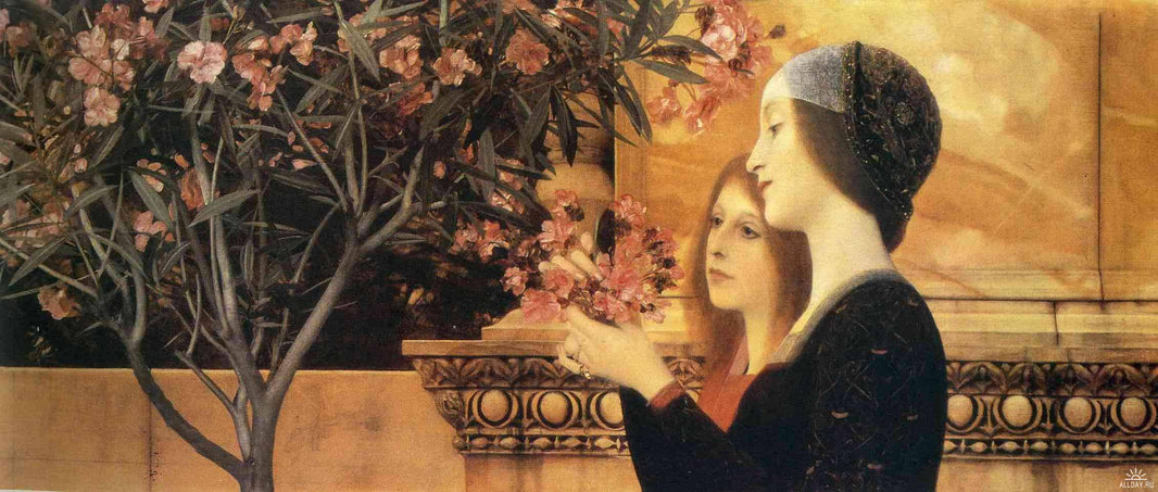 Two Girls With An Oleander by Gustav Klimt, hand-painted portrait oil painting reproduction on canvas