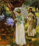 Two Girls with Parasols at Fladbury by John Singer Sargent — hand-painted botanical oil painting reproduction on canvas