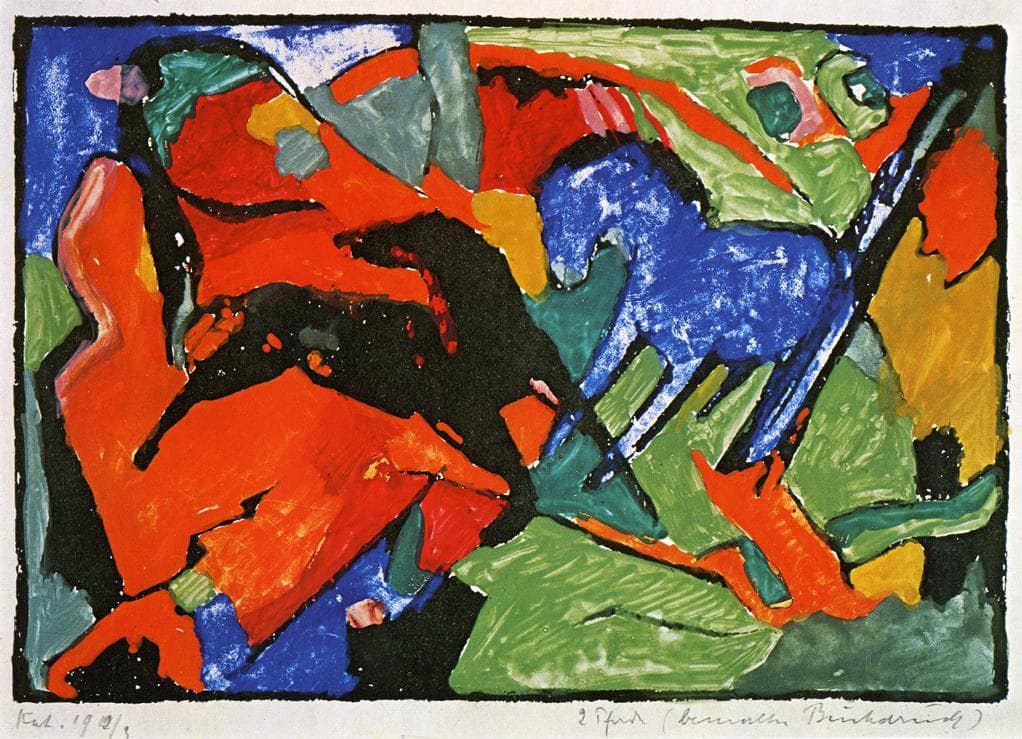 Two Horses by Franz Marc — hand-painted abstract oil painting reproduction on canvas