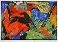 Two Horses by Franz Marc — hand-painted abstract oil painting reproduction on canvas