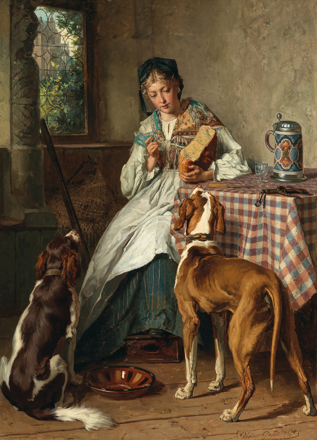 Two hungry companions by Theodore Gerard — hand-painted animal oil painting reproduction on canvas