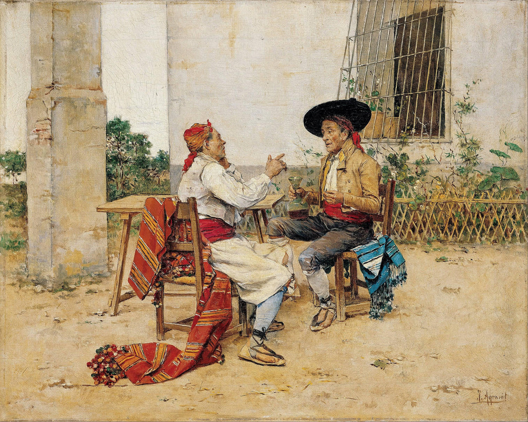 Two Inhabitants of the Valencia Huerta (Drinking Wine) by Joaquín Agrasot — hand-painted cultural oil painting reproduction on canvas