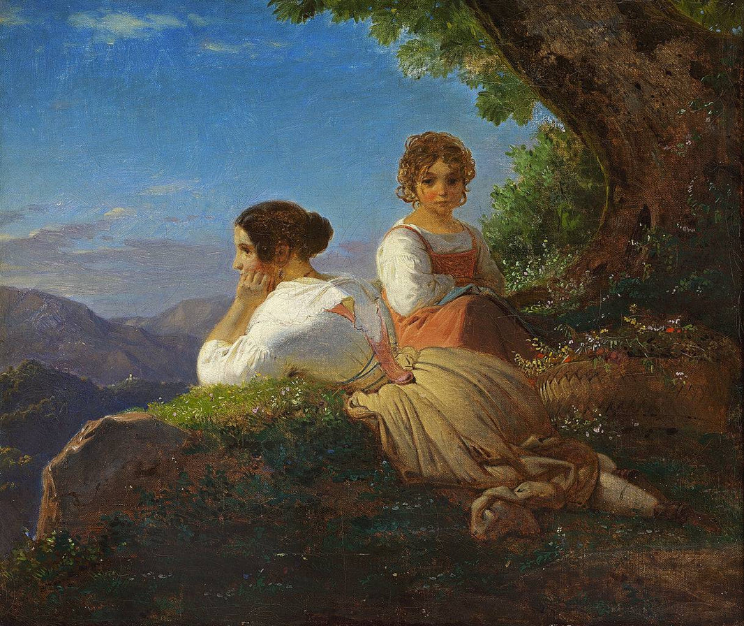 Two Italian women by Ernst Meyer, hand-painted landscape oil painting reproduction on canvas
