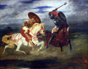 Two Knights Fighting in a Landscape by Eugene Delacroix — male oil painting wall art, Romanticism
